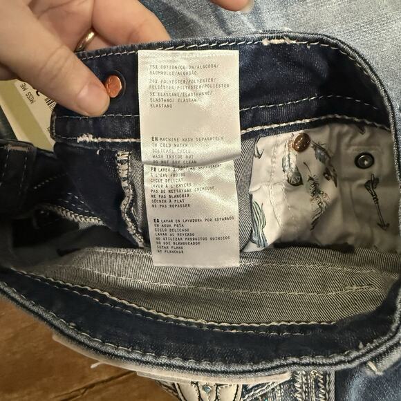 Miss Me Mid-Rise Boot Jeans 28x34 NWT Longhorn Skull Embroidered Pockets M9437B1 - Picture 6 of 10